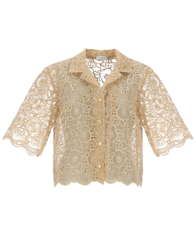 Bluse aus Spitze in Sandbeige