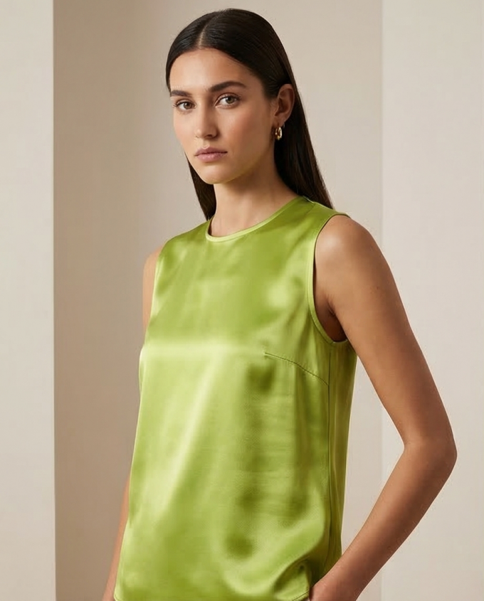 Das Satin-Seiden-Top in Apfelgrün