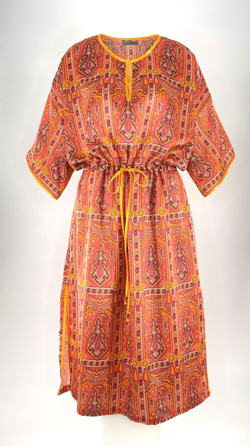 Seiden-Baumwolle Kaftan Orange Paisley