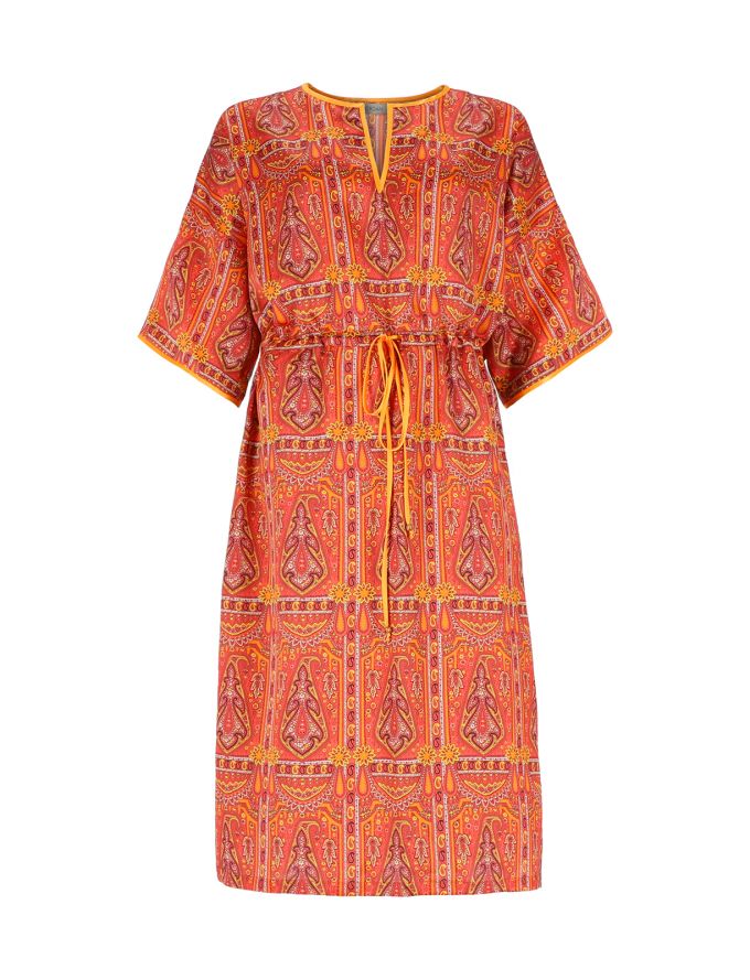 Seiden-Baumwolle Kaftan Orange Paisley