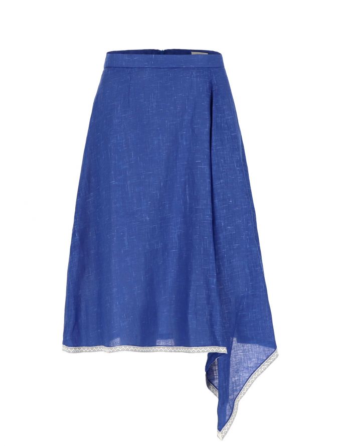 Asymmetrischer Rock aus Leinen in blau