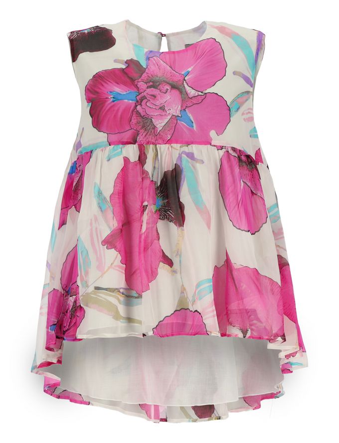 Luftiges Seidentop mit floralem Print in pink
